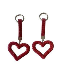 ❤️2 Charms❤️Sparkling‎ Rhinestone Heart Keychain, Key Ring, Bling Bag Charm